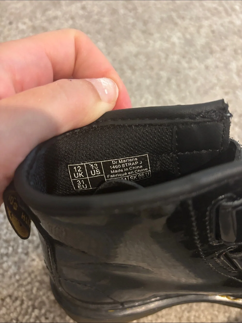 Dr. Martens Kids Black Patent Triple-Velcro Ankle Boots